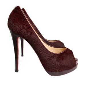Christian Louboutin Altadama 140 Astrakan Burgundy Peep-Toe Pumps - Size 40